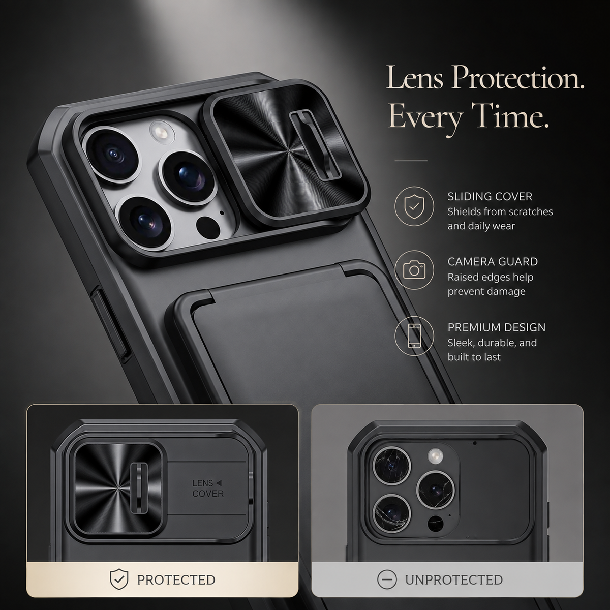 Premium iPhone Case Card Holder Wallet Anti Drop Protective Cover Shockproof Slim Hard Back Secure Card Storage Non Slip Lightweight Everyday Case