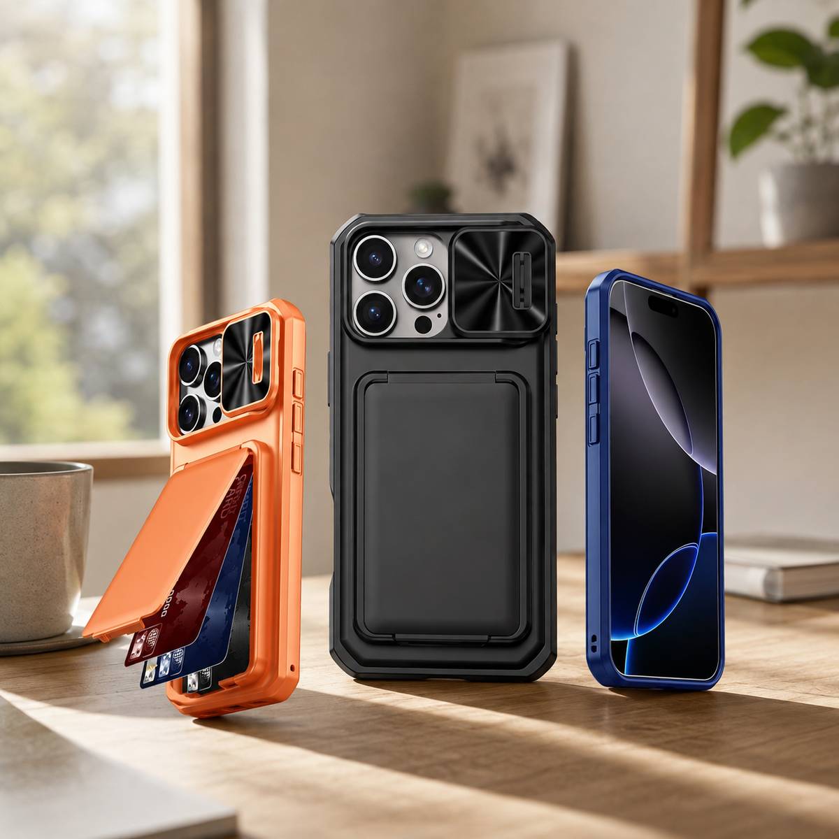 Premium iPhone Case Card Holder Wallet Anti Drop Protective Cover Shockproof Slim Hard Back Secure Card Storage Non Slip Lightweight Everyday Case
