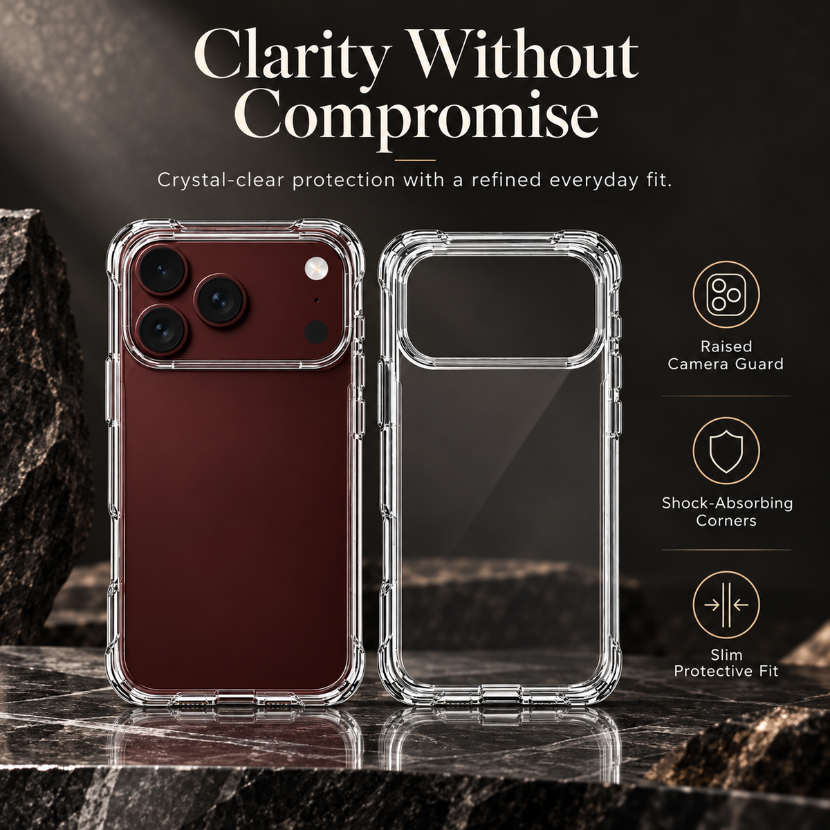 Premium iPhone Case Classic Transparent Clear Ultra Thin Foldable Cover Shockproof Hard Back Slim Anti Scratch Durable Protective Phone Cover Shell Case
