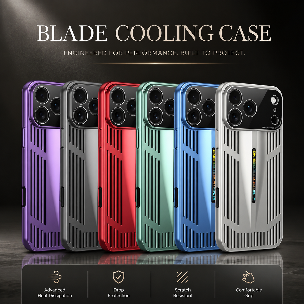 Premium iPhone Case Cooling Shockproof PC TPU Protective Cover Heat Dissipation Anti Scratch Anti Fingerprint Non Slip Water Resistant Plated Slim Case