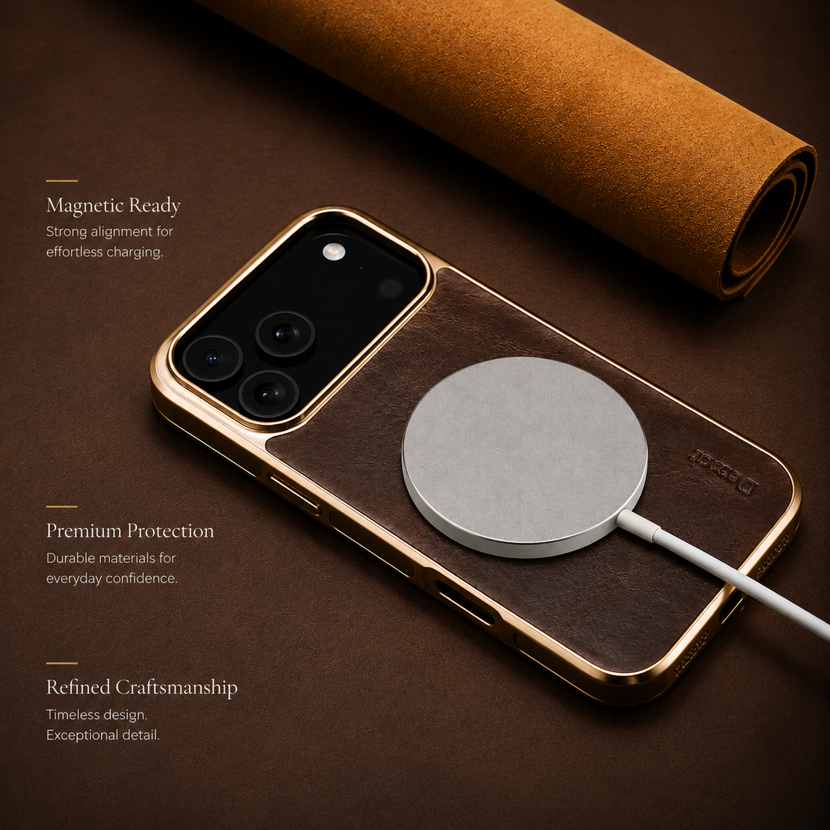 Premium iPhone Case Cowhide Leather Electroplated Cover Non Slip Skin Friendly Heat Resistant Slim Protective Case Minimalist Durable Finish Daily Use