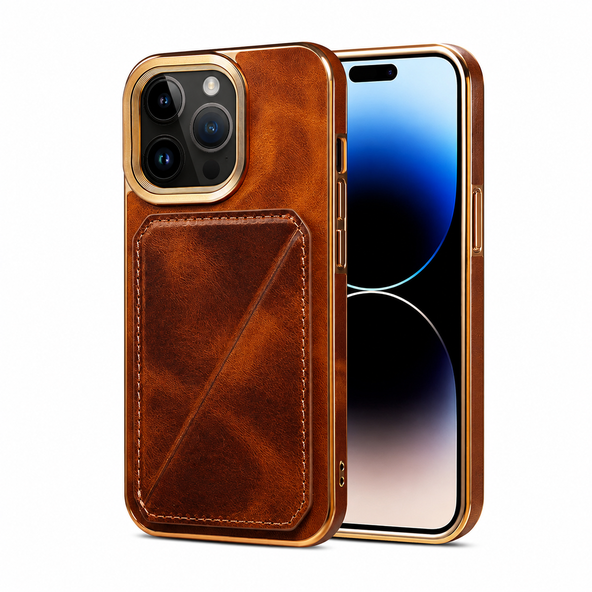 Premium iPhone Case Cowhide Leather Wallet Magnetic Card Holder Plating Frame Shockproof Protective Cover Camera Lens Protection Full Body Slim Design