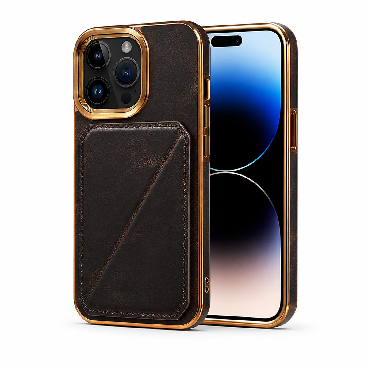Premium iPhone Case Cowhide Leather Wallet Magnetic Card Holder Plating Frame Shockproof Protective Cover Camera Lens Protection Full Body Slim Design