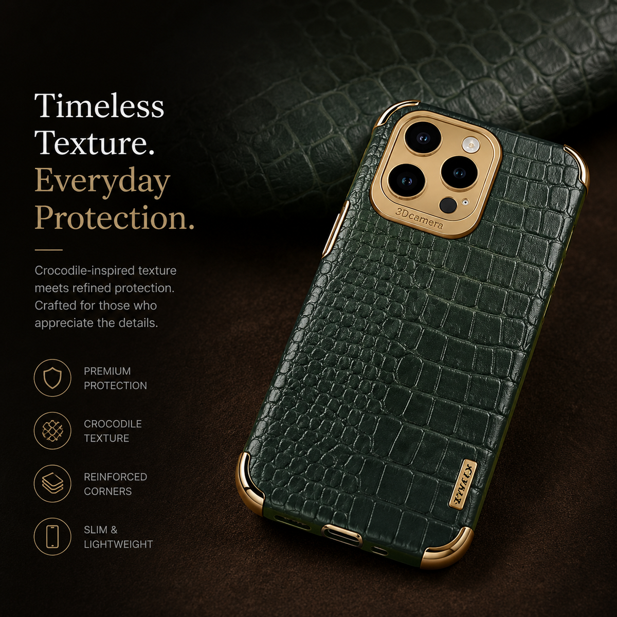 Premium iPhone Case Crocodile Leather Plating Silicone Protective Cover Anti Scratch Anti Fingerprint Non Slip Lightweight Dustproof Full Coverage Case