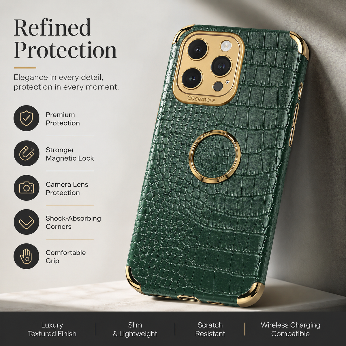 Premium iPhone Case Crocodile Leather Plating Silicone Protective Cover Anti Scratch Anti Fingerprint Non Slip Lightweight Dustproof Full Coverage Case