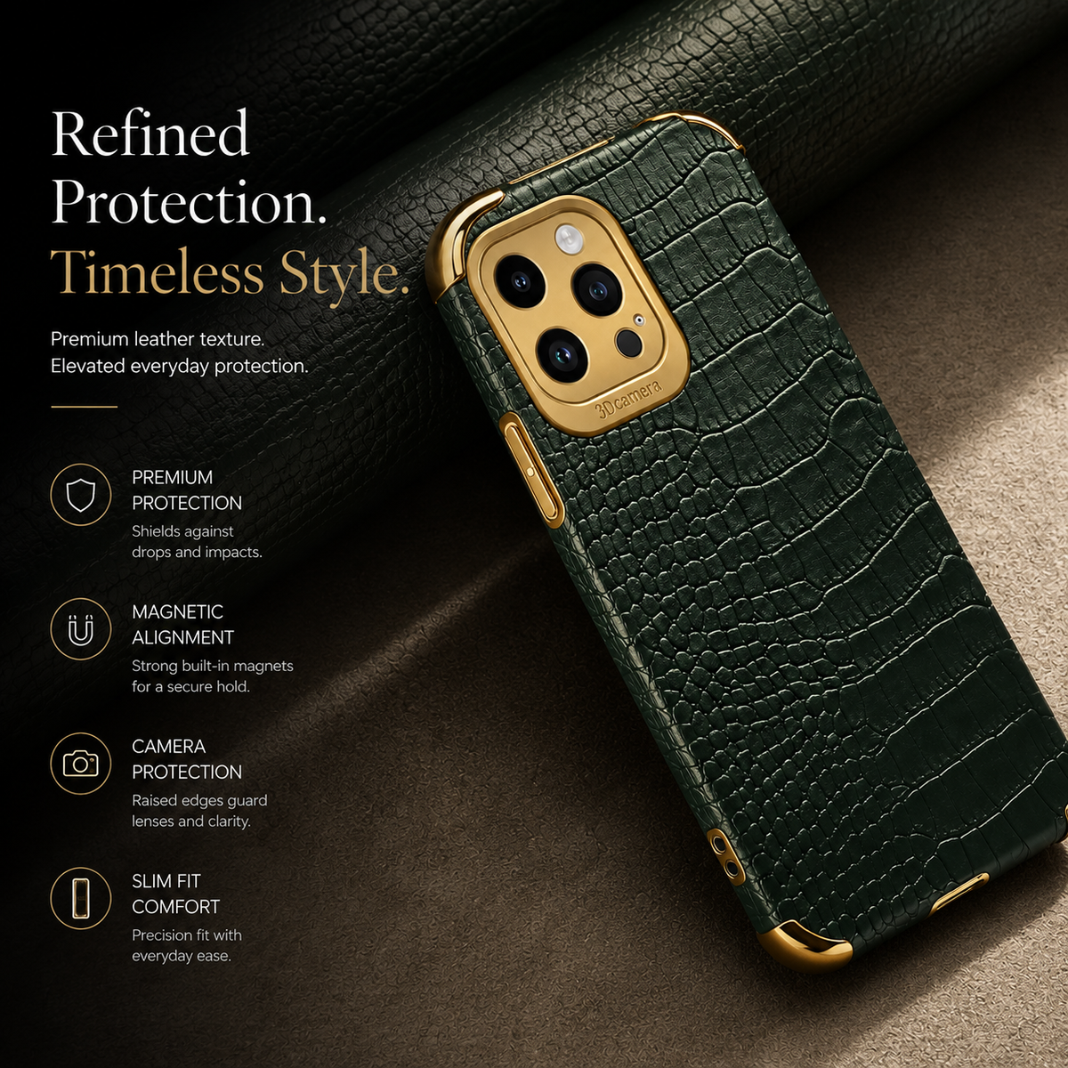 Premium iPhone Case Crocodile Leather Silicone Cover Anti Scratch Shockproof Lightweight Non Slip Full Coverage Camera Guard Slim Protective Case