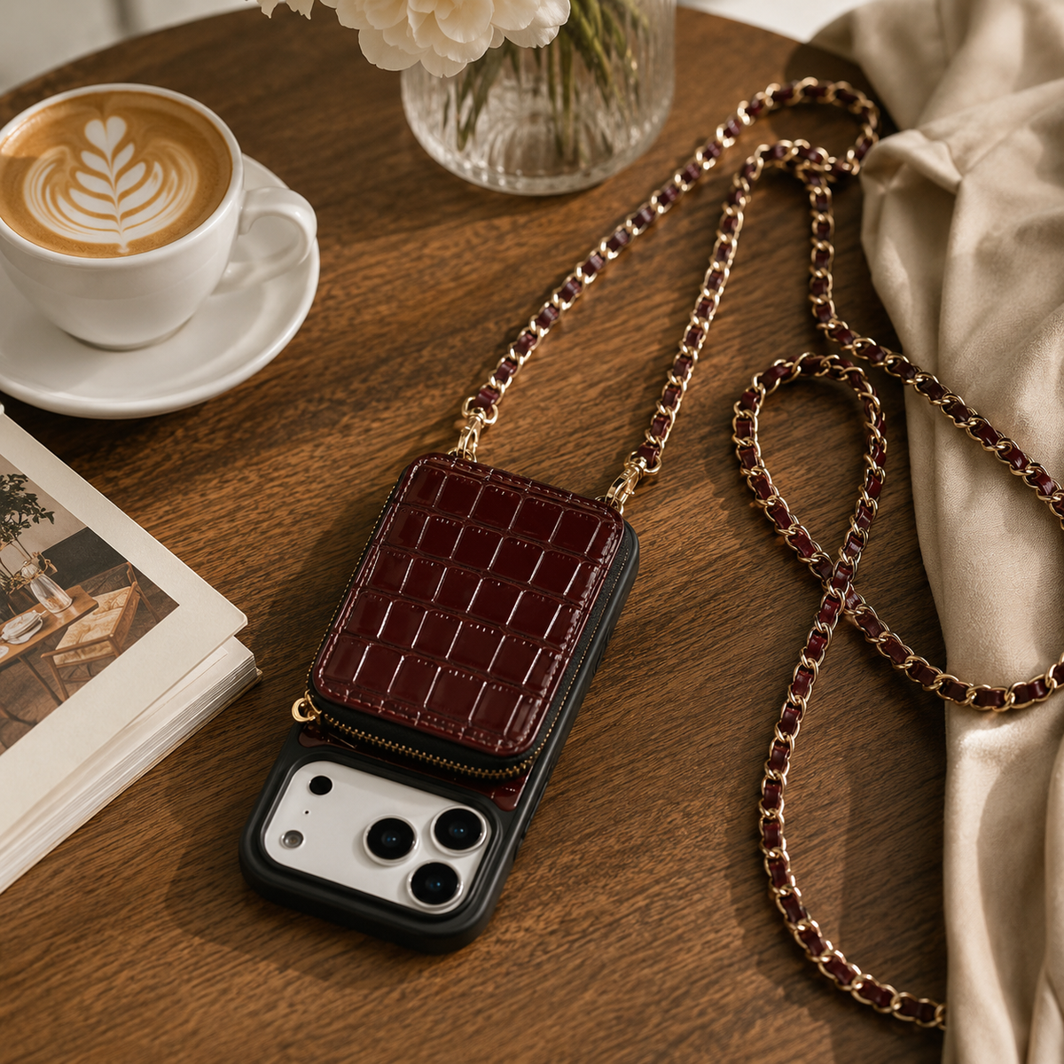 Premium iPhone Case Crocodile Pattern Crossbody Wallet Cover Soft Leather Card Holder Lanyard Anti Fingerprint Slim Protective Design