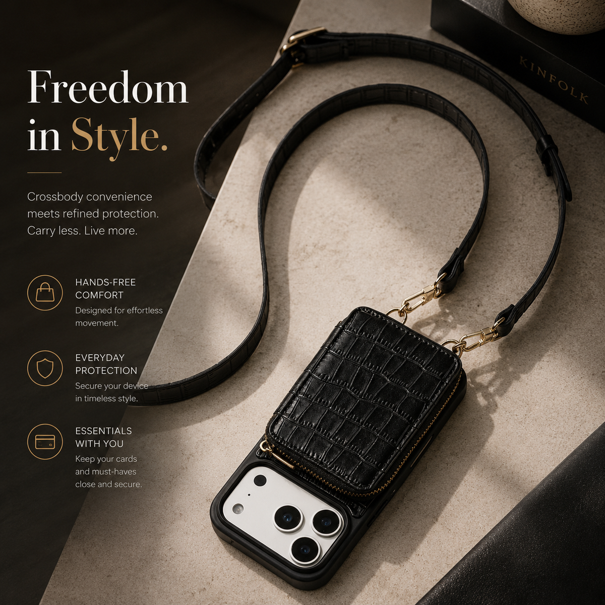 Premium iPhone Case Crocodile Pattern Crossbody Wallet Cover Soft Leather Card Holder Lanyard Anti Fingerprint Slim Protective Design