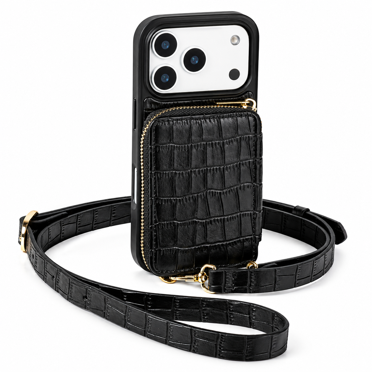 Premium iPhone Case Crocodile Pattern Crossbody Wallet Cover Soft Leather Card Holder Lanyard Anti Fingerprint Slim Protective Design