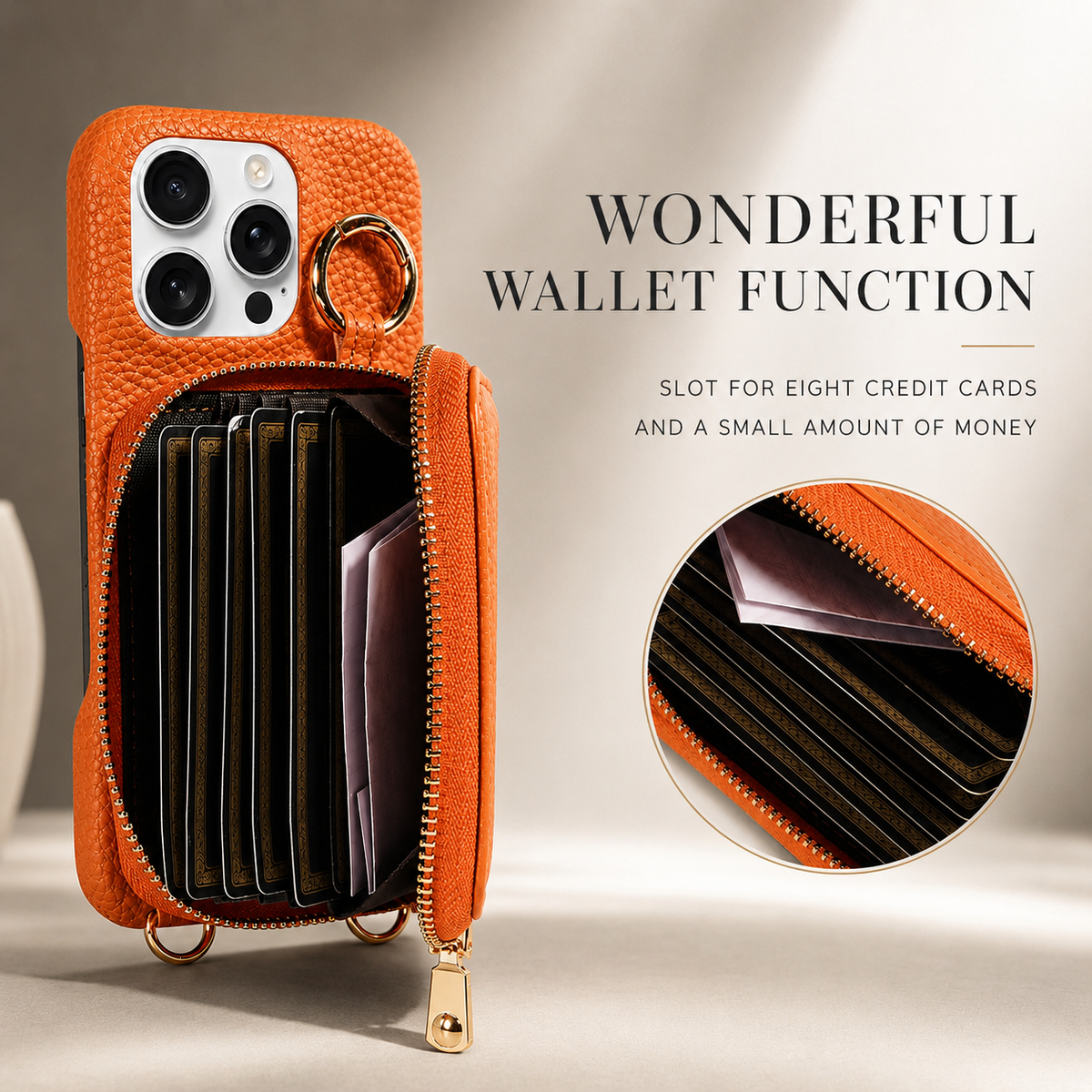 Premium iPhone Case Crossbody Wallet Card Holder Ring Stand Faux Leather Shockproof Protective Cover Full Coverage Adjustable Lanyard Slim Design Grip