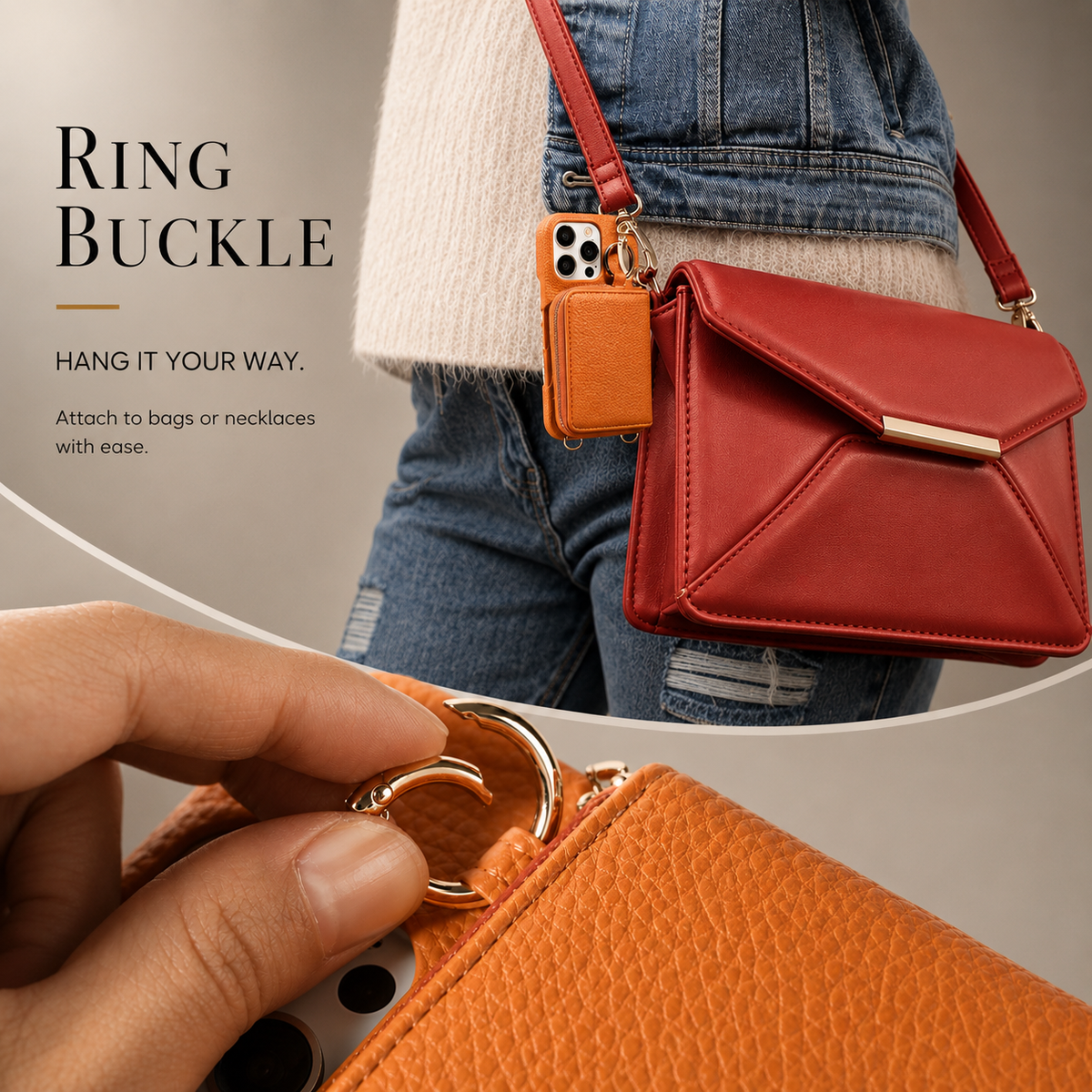Premium iPhone Case Crossbody Wallet Card Holder Ring Stand Faux Leather Shockproof Protective Cover Full Coverage Adjustable Lanyard Slim Design Grip