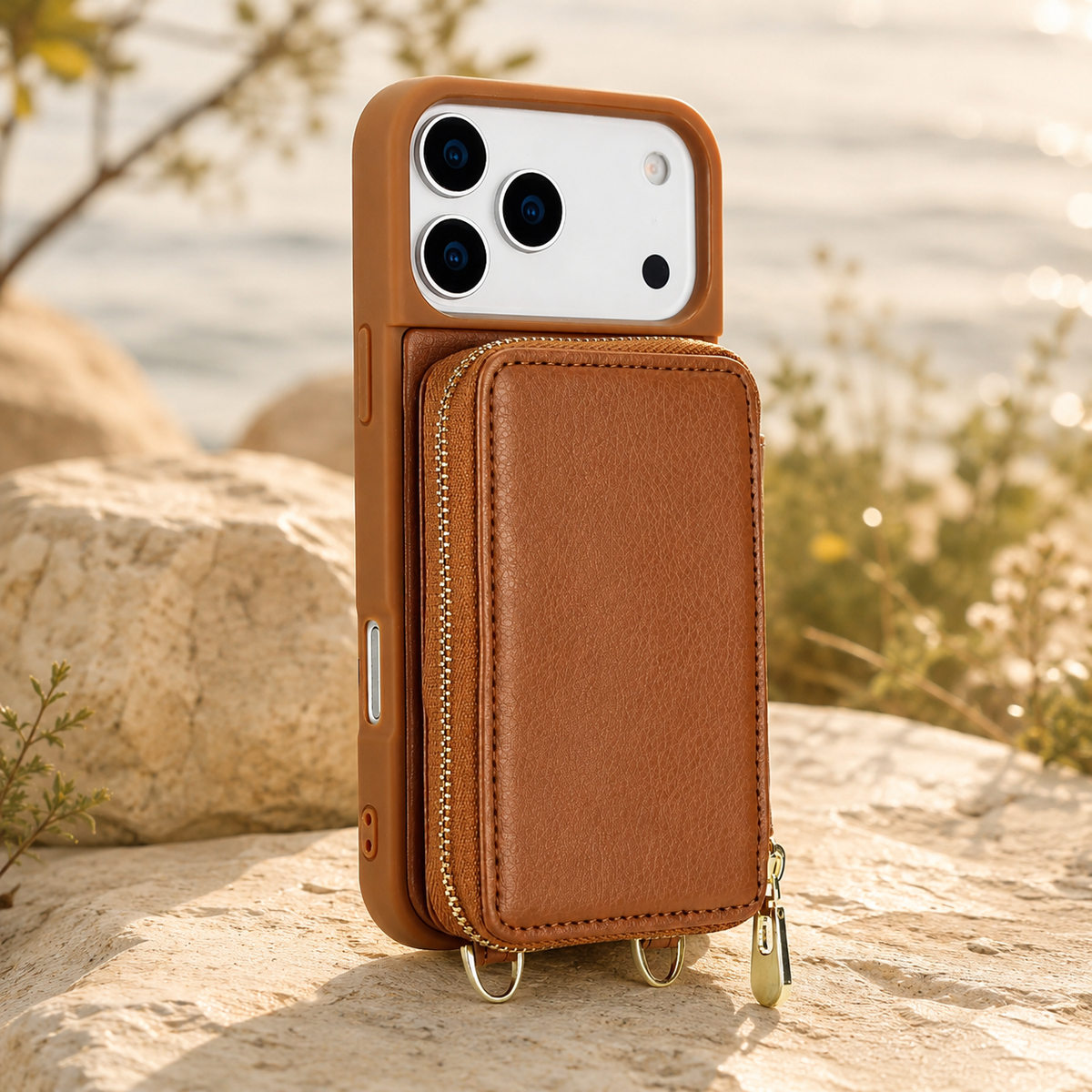 Premium iPhone Case Crossbody Wallet Flip Leather Cover Zipper Card Holder RFID Blocking Shoulder Strap Shockproof Full Coverage Protective Case