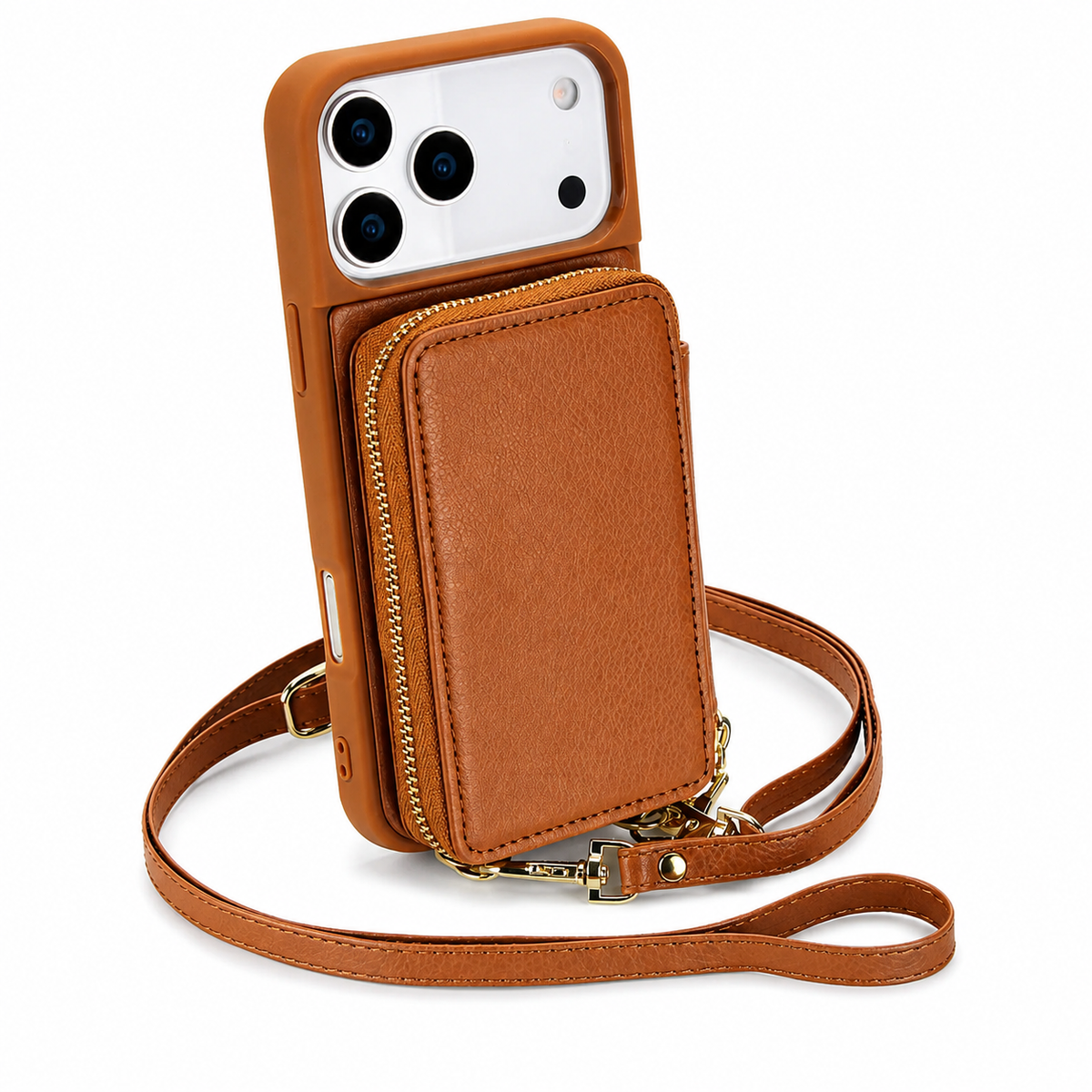 Premium iPhone Case Crossbody Wallet Flip Leather Cover Zipper Card Holder RFID Blocking Shoulder Strap Shockproof Full Coverage Protective Case