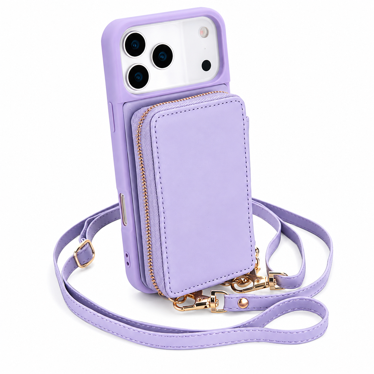 Premium iPhone Case Crossbody Wallet Flip Leather Cover Zipper Card Holder RFID Blocking Shoulder Strap Shockproof Full Coverage Protective Case