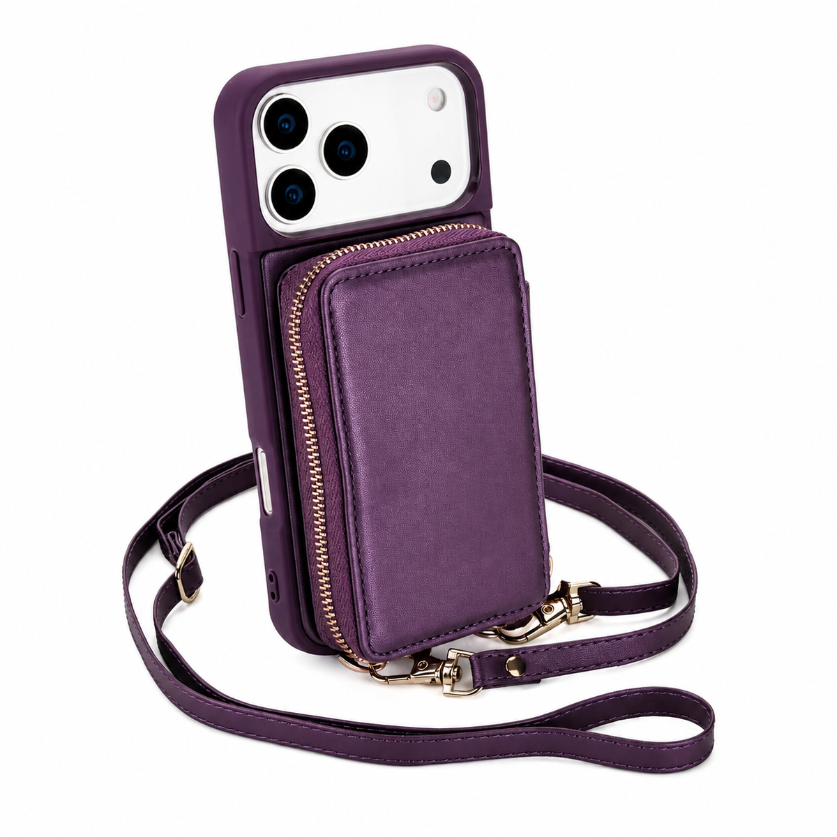 Premium iPhone Case Crossbody Wallet Flip Leather Cover Zipper Card Holder RFID Blocking Shoulder Strap Shockproof Full Coverage Protective Case