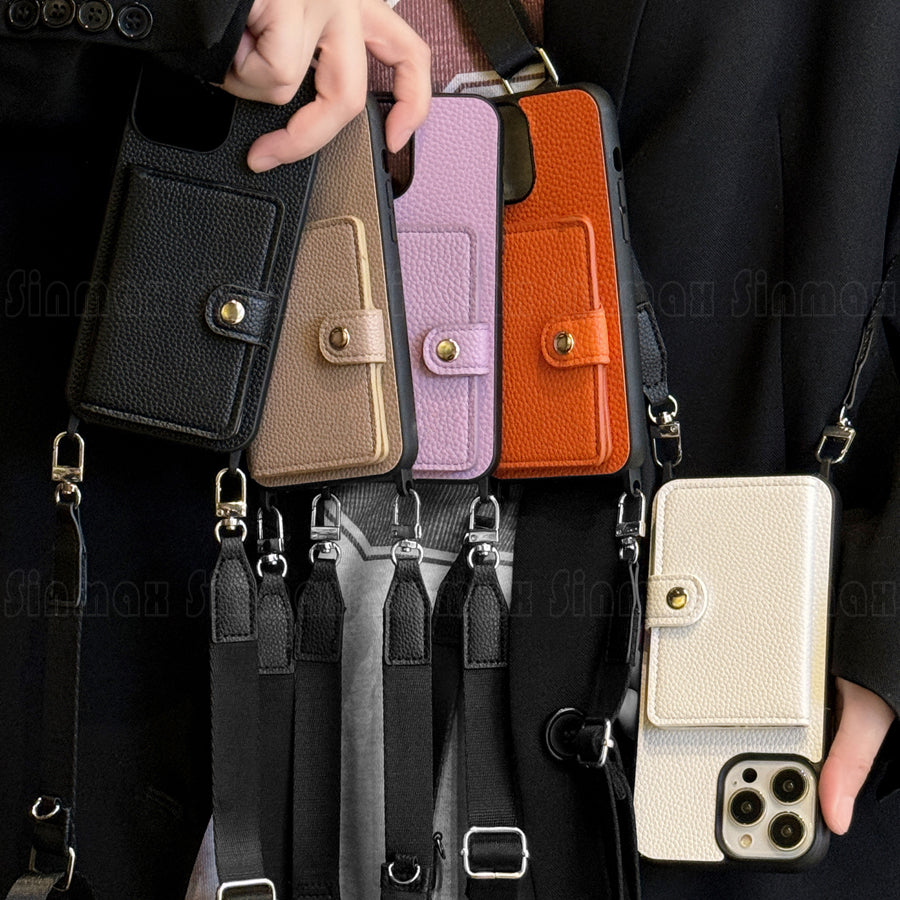 Premium iPhone Case Crossbody Wallet Purse Card Slot Coin Pocket RFID Protection Leather Strap MagSafe Compatible Shockproof Full Body Slim Design Use