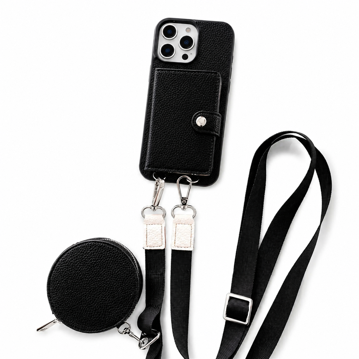 Premium iPhone Case Crossbody Wallet Purse Card Slot Coin Pocket RFID Protection Leather Strap MagSafe Compatible Shockproof Full Body Slim Design Use
