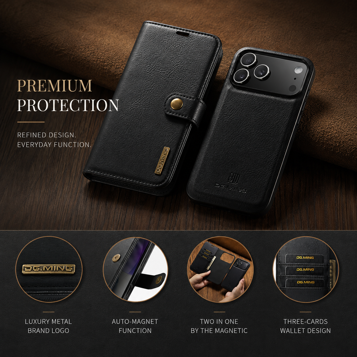 Premium iPhone Case Detachable Magnetic Leather Wallet Cover Card Holder Flip Design Full Body Protective Slim Case for Daily Carry and Travel Use Now