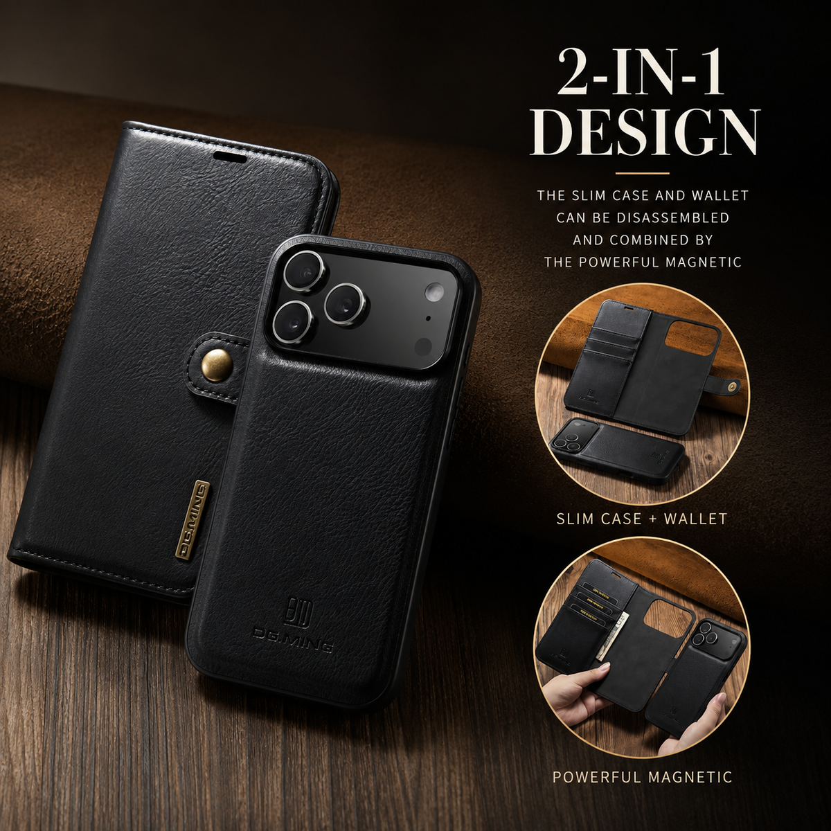 Premium iPhone Case Detachable Magnetic Leather Wallet Cover Card Holder Flip Design Full Body Protective Slim Case for Daily Carry and Travel Use Now