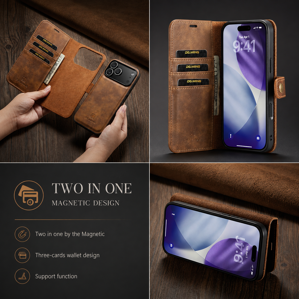 Premium iPhone Case Detachable Magnetic Leather Wallet Cover Card Holder Flip Design Full Body Protective Slim Case for Daily Carry and Travel Use Now
