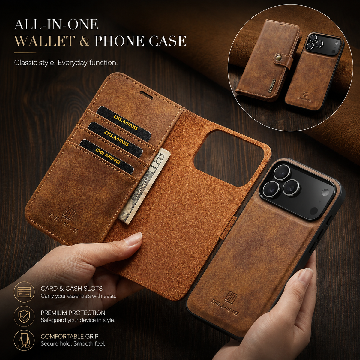 Premium iPhone Case Detachable Magnetic Leather Wallet Cover Card Holder Flip Design Full Body Protective Slim Case for Daily Carry and Travel Use Now