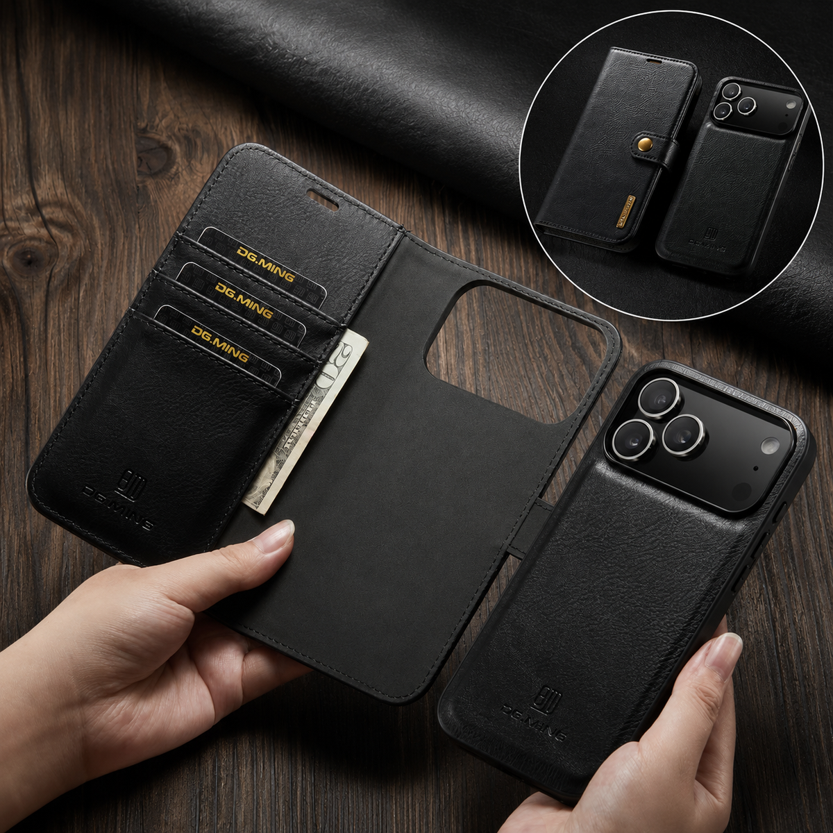 Premium iPhone Case Detachable Magnetic Leather Wallet Cover Card Holder Flip Design Full Body Protective Slim Case for Daily Carry and Travel Use Now