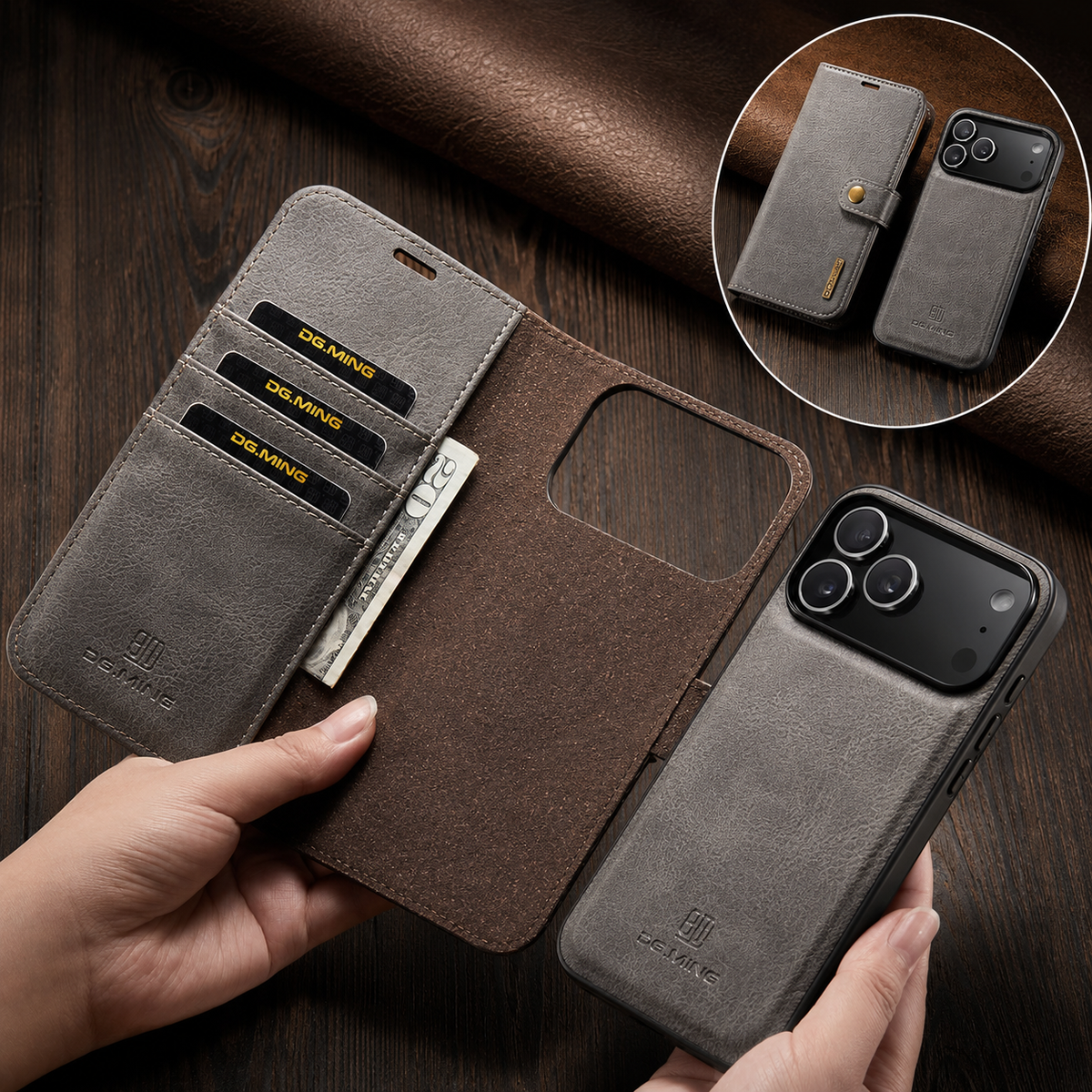 Premium iPhone Case Detachable Magnetic Leather Wallet Cover Card Holder Flip Design Full Body Protective Slim Case for Daily Carry and Travel Use Now