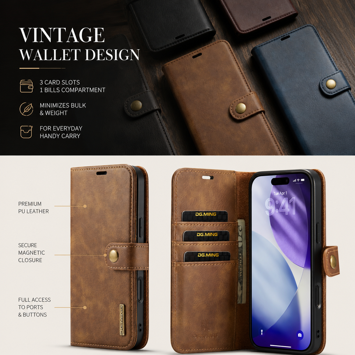 Premium iPhone Case Detachable Magnetic Leather Wallet Cover Card Holder Flip Design Full Body Protective Slim Case for Daily Carry and Travel Use Now