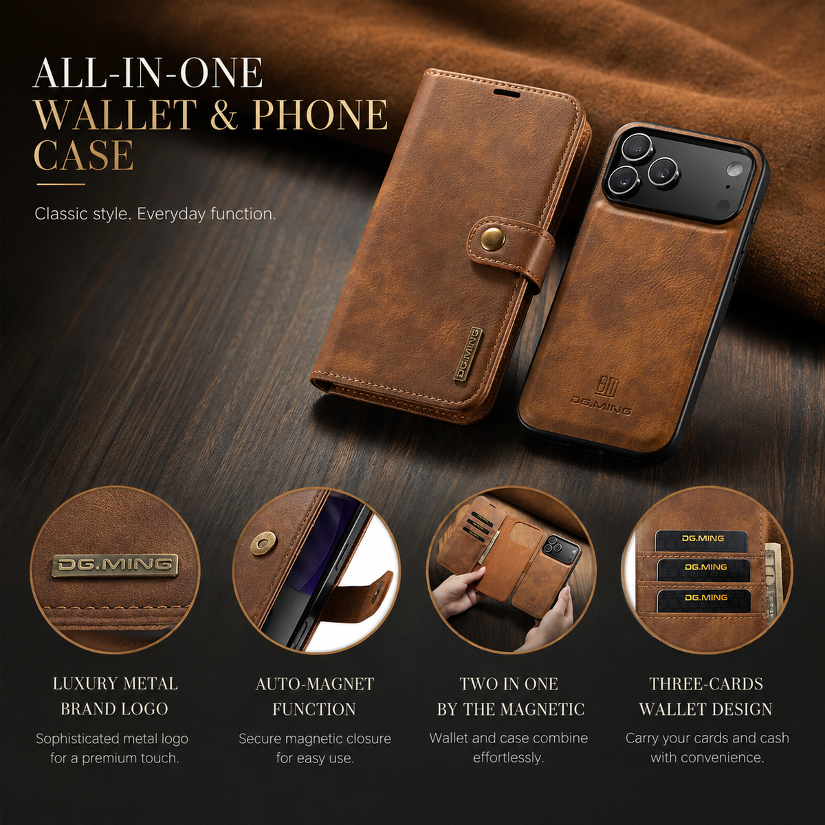 Premium iPhone Case Detachable Magnetic Leather Wallet Cover Card Holder Flip Design Full Body Protective Slim Case for Daily Carry and Travel Use Now