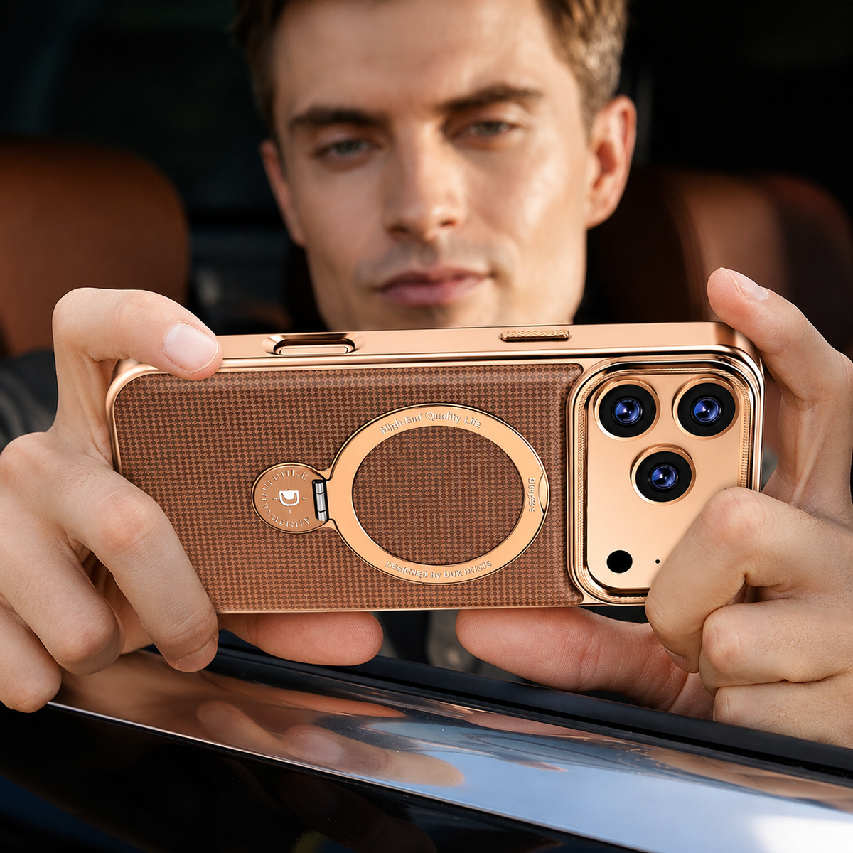 Premium iPhone Case Diamond Pattern Leather MagSafe Cover Rotating Bracket Holder Full Coverage Shockproof Anti Fingerprint Grip Protective Design Case