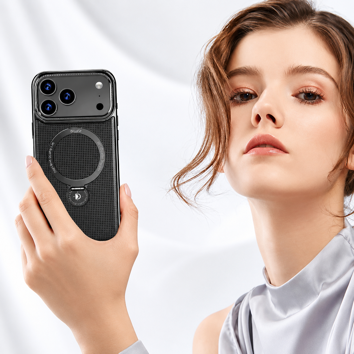 Premium iPhone Case Diamond Pattern Leather MagSafe Cover Rotating Bracket Holder Full Coverage Shockproof Anti Fingerprint Grip Protective Design Case