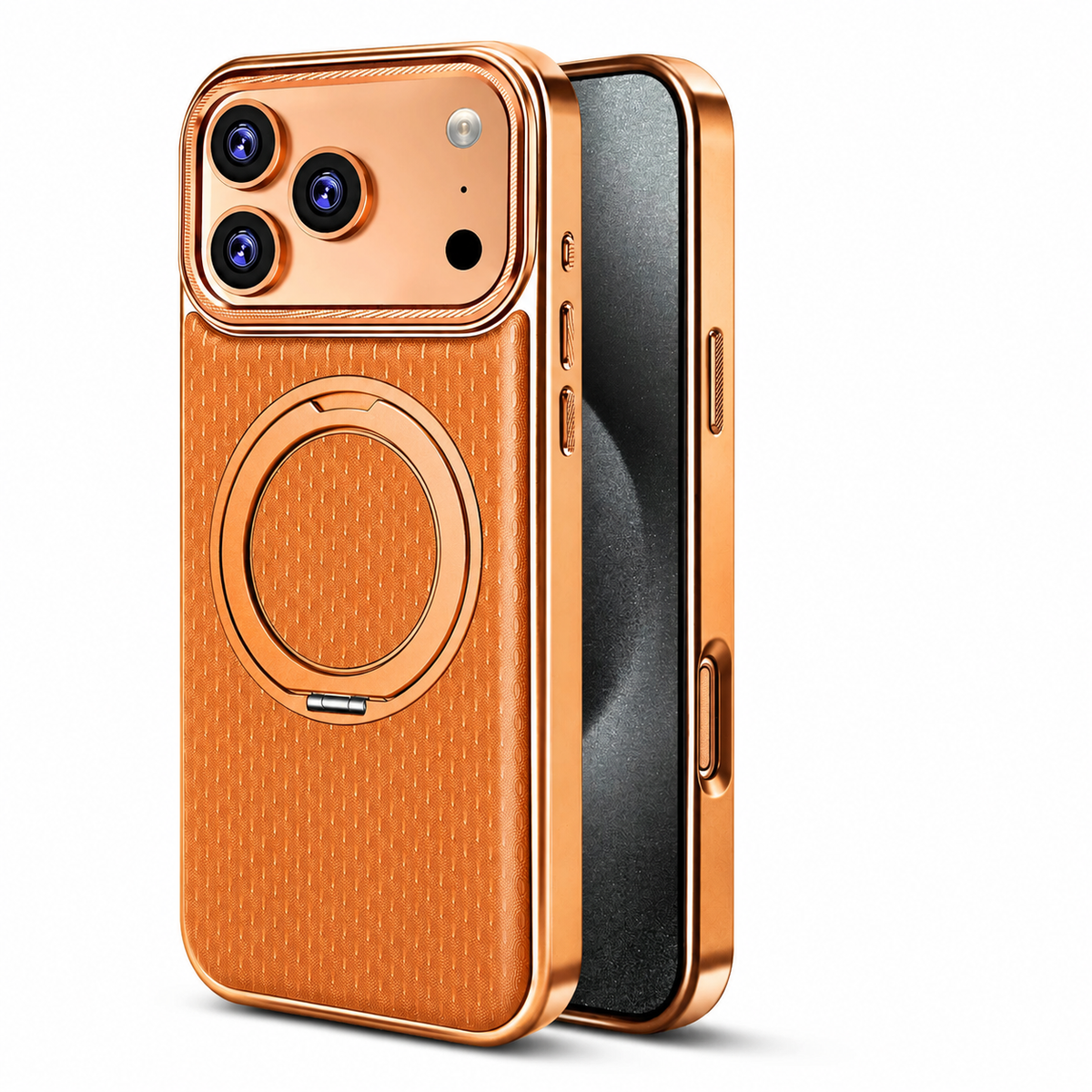 Premium iPhone Case Diamond Pattern Leather MagSafe Cover Rotating Bracket Holder Full Coverage Shockproof Anti Fingerprint Grip Protective Design Case