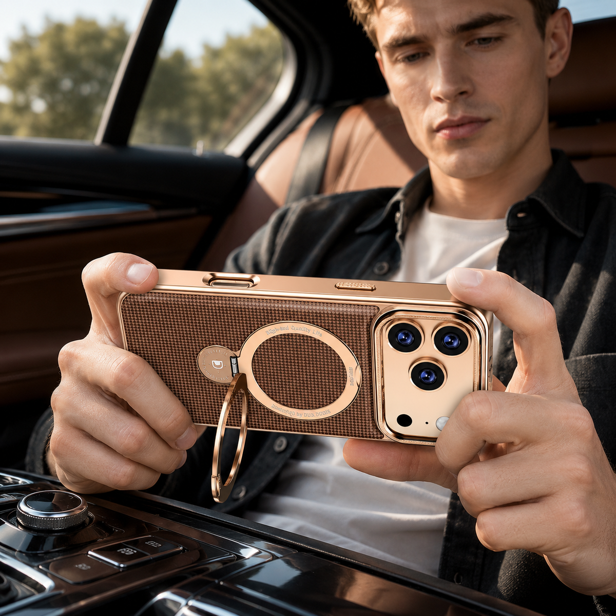 Premium iPhone Case Diamond Pattern Leather MagSafe Cover Rotating Bracket Holder Full Coverage Shockproof Anti Fingerprint Grip Protective Design Case