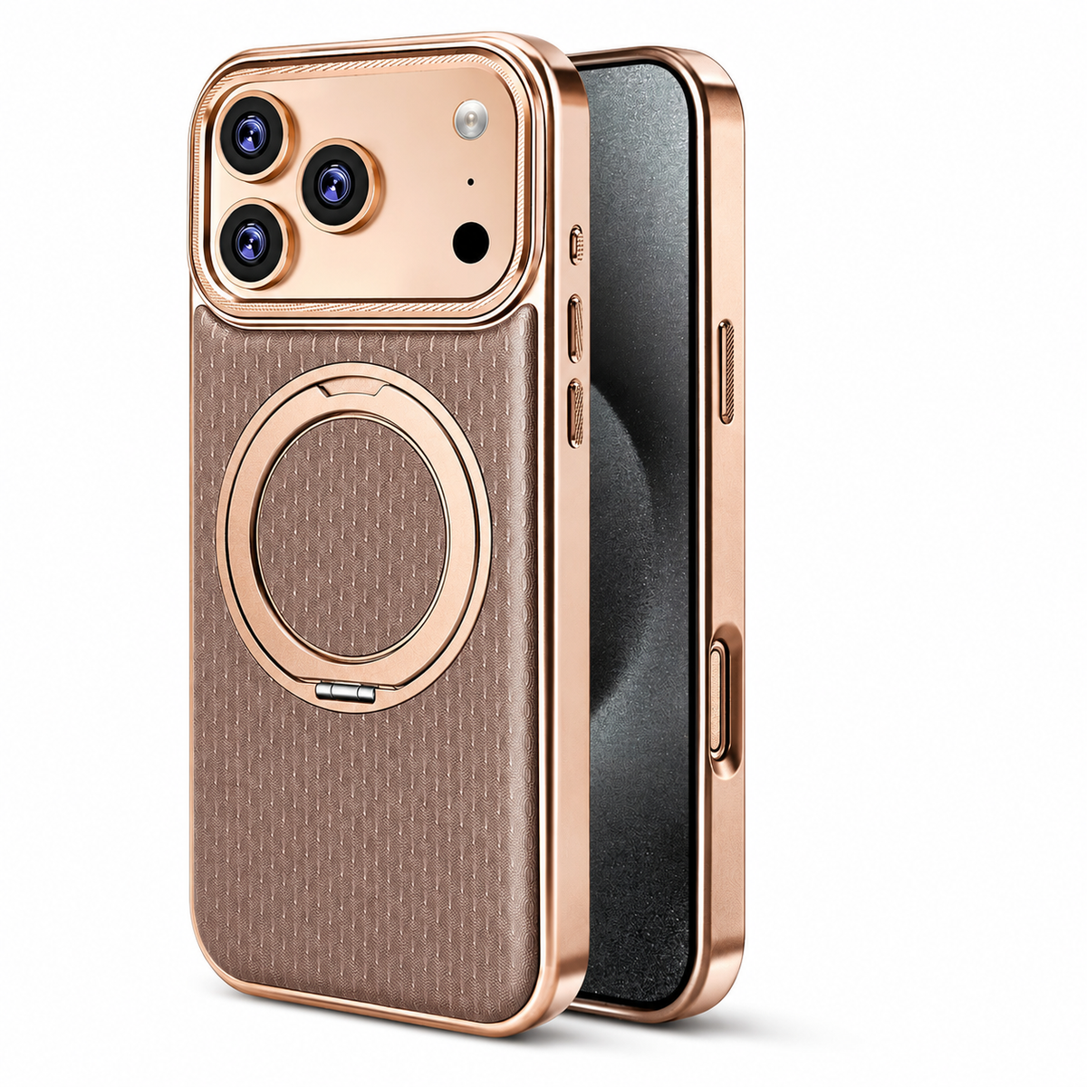 Premium iPhone Case Diamond Pattern Leather MagSafe Cover Rotating Bracket Holder Full Coverage Shockproof Anti Fingerprint Grip Protective Design Case