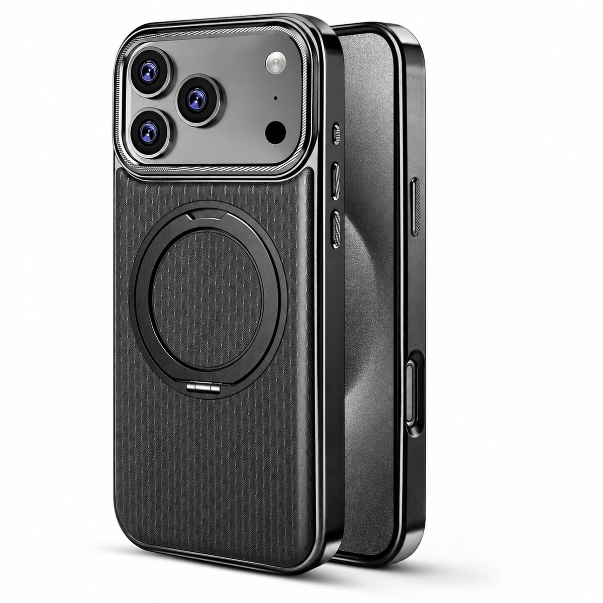 Premium iPhone Case Diamond Pattern Leather MagSafe Cover Rotating Bracket Holder Full Coverage Shockproof Anti Fingerprint Grip Protective Design Case
