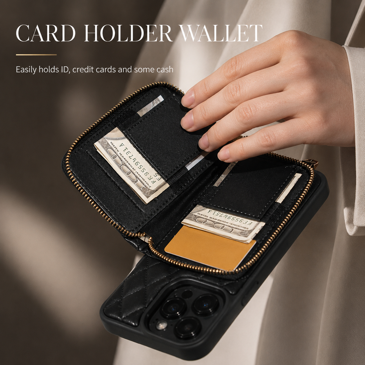 Premium iPhone Case Diamond Stitch Crossbody Wallet Card Holder Chain Strap Shockproof Leather Non Slip Portable Protective Phone Bag Clean Design Use