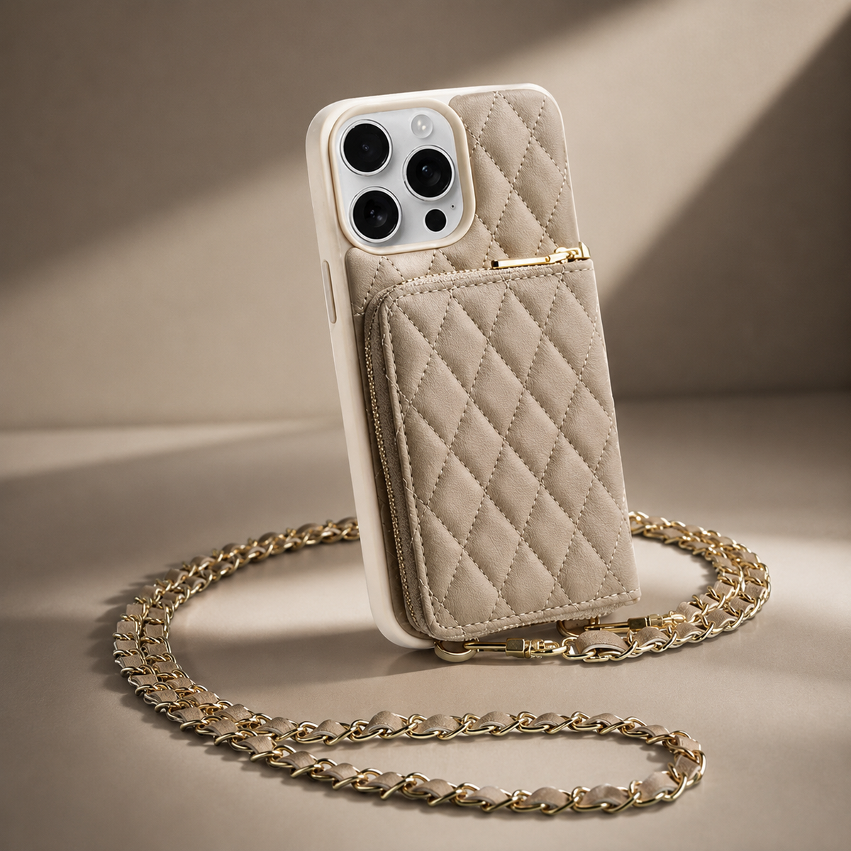 Premium iPhone Case Diamond Stitch Crossbody Wallet Card Holder Chain Strap Shockproof Leather Non Slip Portable Protective Phone Bag Clean Design Use