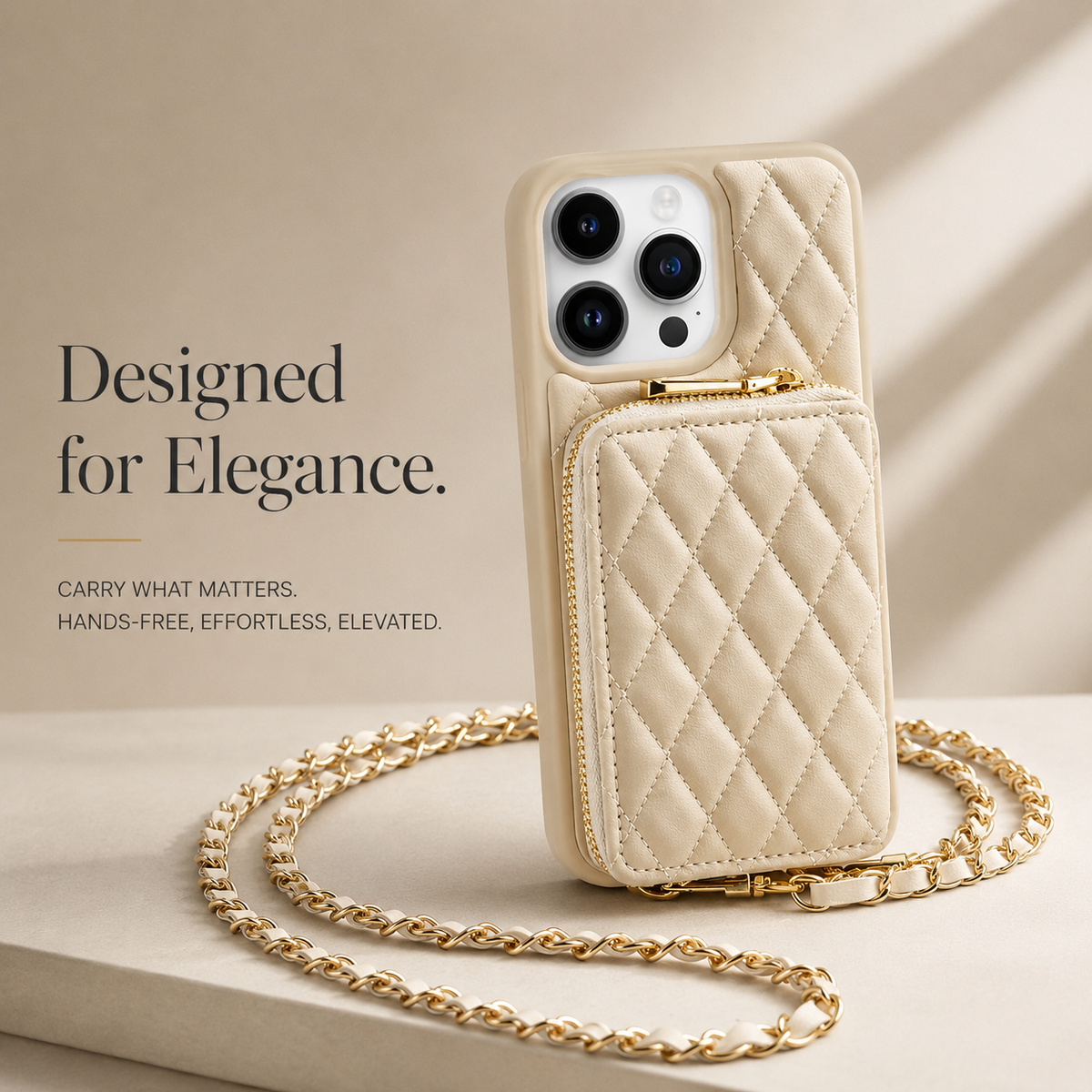Premium iPhone Case Diamond Stitch Crossbody Wallet Card Holder Chain Strap Shockproof Leather Non Slip Portable Protective Phone Bag Clean Design Use