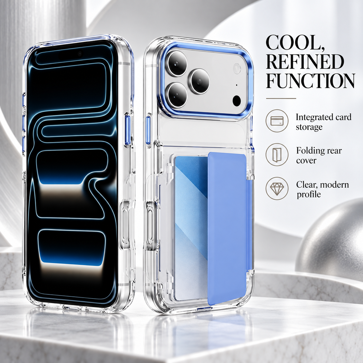 Premium iPhone Case Dual Card Slot Transparent Holder Wallet Shockproof Hard Cover Slim Anti Drop Scratch Resistant Durable Protective Phone Cover Shell Case