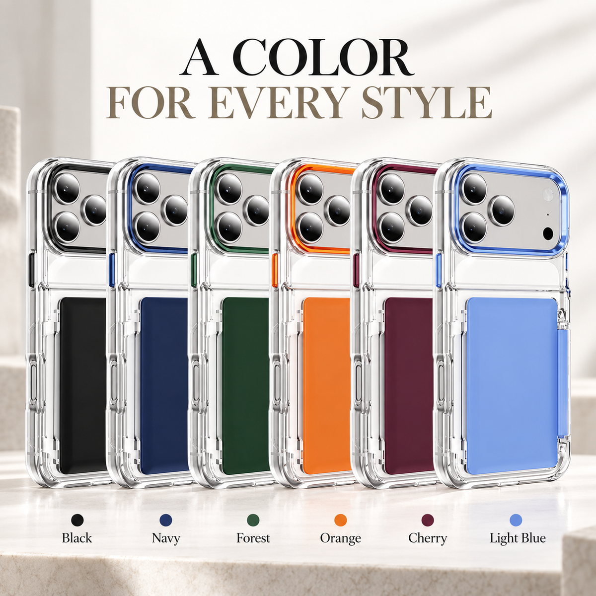 Premium iPhone Case Dual Card Slot Transparent Holder Wallet Shockproof Hard Cover Slim Anti Drop Scratch Resistant Durable Protective Phone Cover Shell Case
