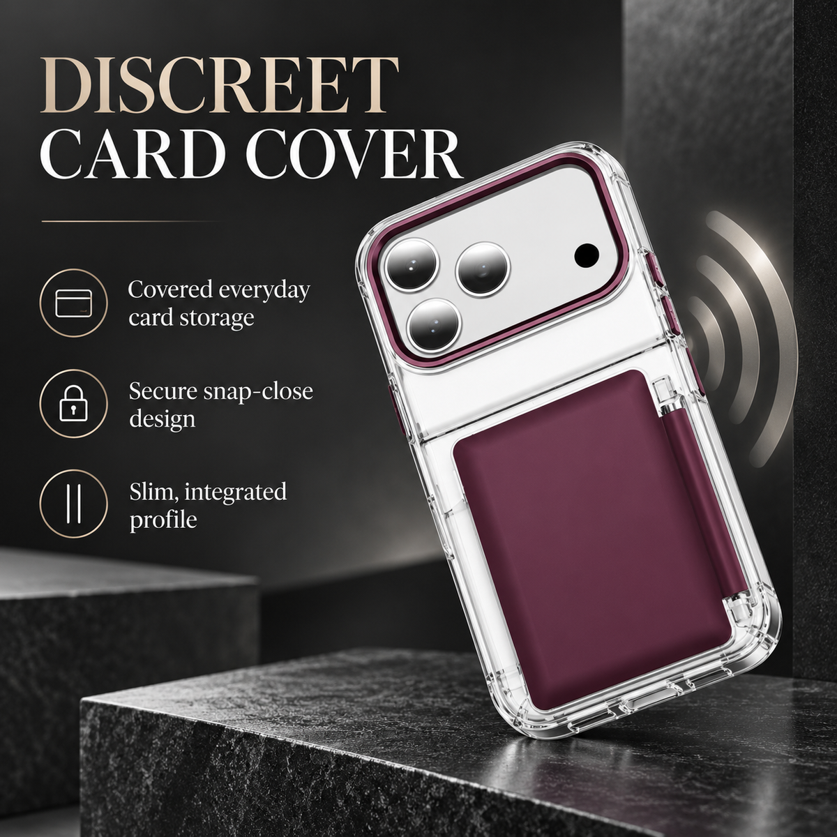Premium iPhone Case Dual Card Slot Transparent Holder Wallet Shockproof Hard Cover Slim Anti Drop Scratch Resistant Durable Protective Phone Cover Shell Case