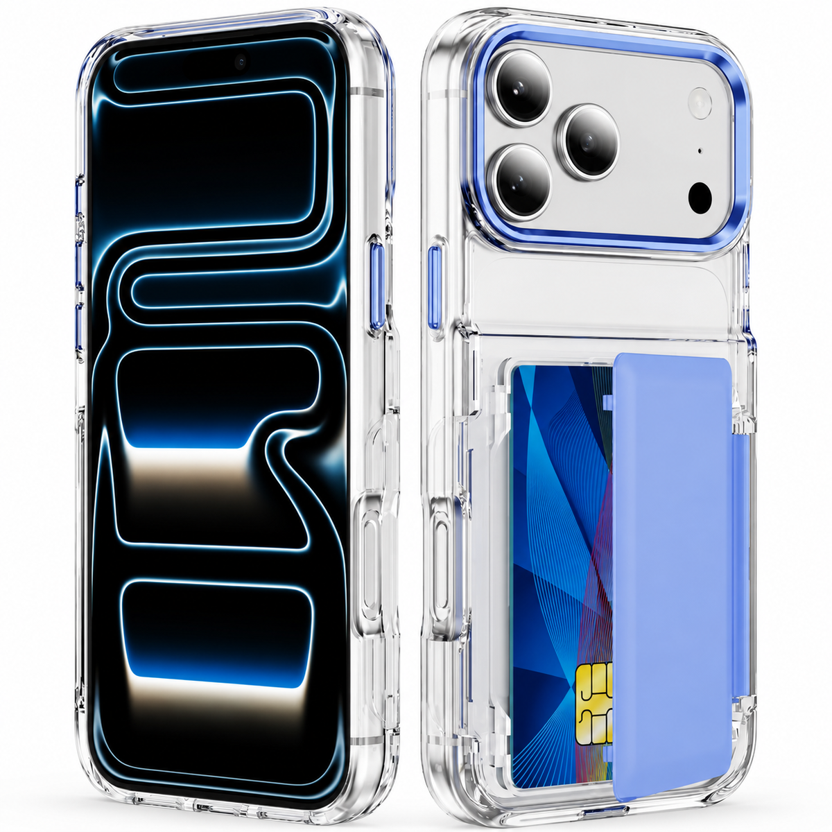 Premium iPhone Case Dual Card Slot Transparent Holder Wallet Shockproof Hard Cover Slim Anti Drop Scratch Resistant Durable Protective Phone Cover Shell Case