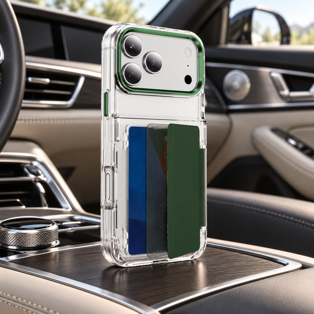 Premium iPhone Case Dual Card Slot Transparent Holder Wallet Shockproof Hard Cover Slim Anti Drop Scratch Resistant Durable Protective Phone Cover Shell Case