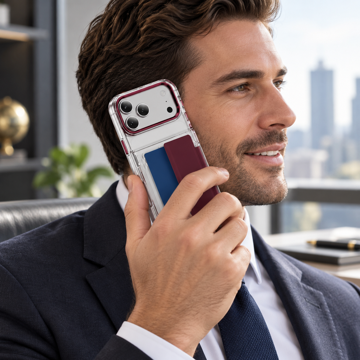 Premium iPhone Case Dual Card Slot Transparent Holder Wallet Shockproof Hard Cover Slim Anti Drop Scratch Resistant Durable Protective Phone Cover Shell Case