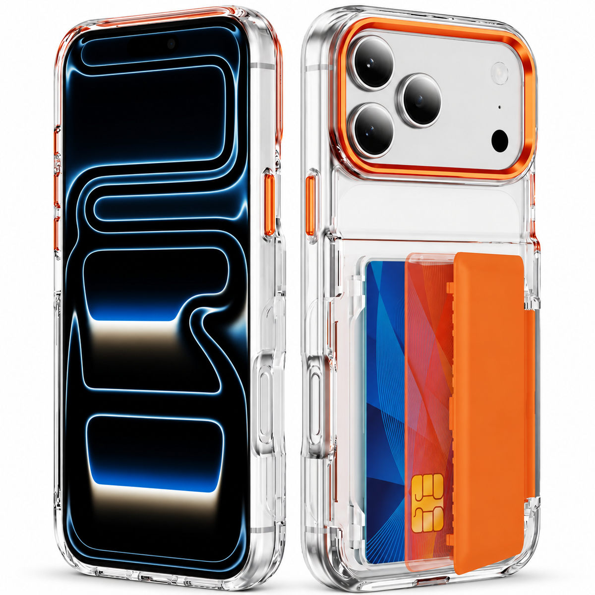 Premium iPhone Case Dual Card Slot Transparent Holder Wallet Shockproof Hard Cover Slim Anti Drop Scratch Resistant Durable Protective Phone Cover Shell Case
