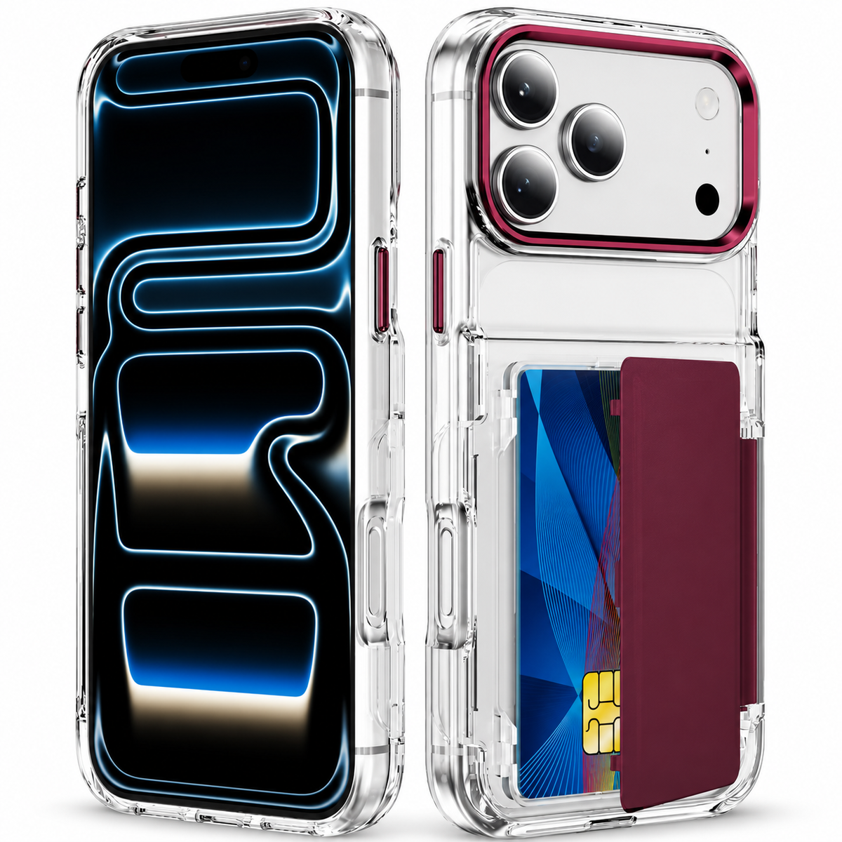 Premium iPhone Case Dual Card Slot Transparent Holder Wallet Shockproof Hard Cover Slim Anti Drop Scratch Resistant Durable Protective Phone Cover Shell Case