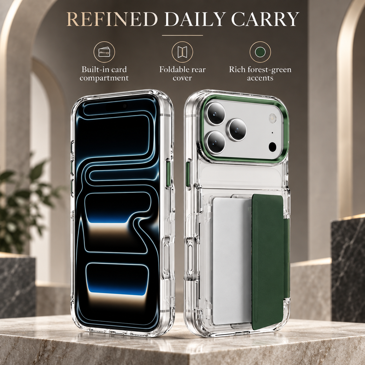 Premium iPhone Case Dual Card Slot Transparent Holder Wallet Shockproof Hard Cover Slim Anti Drop Scratch Resistant Durable Protective Phone Cover Shell Case