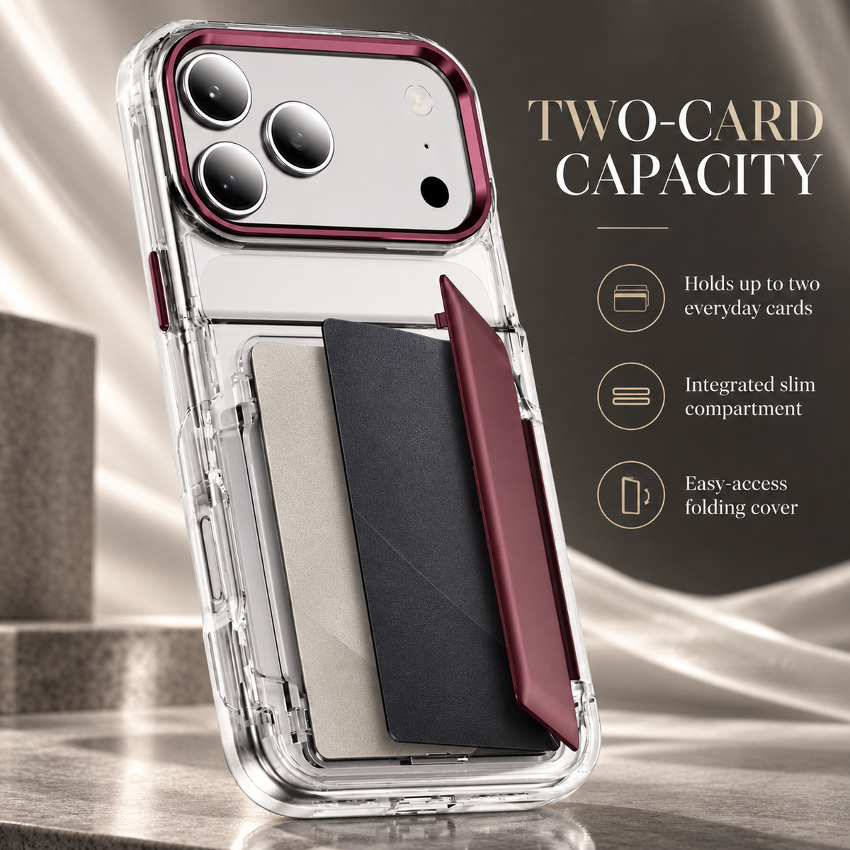 Premium iPhone Case Dual Card Slot Transparent Holder Wallet Shockproof Hard Cover Slim Anti Drop Scratch Resistant Durable Protective Phone Cover Shell Case