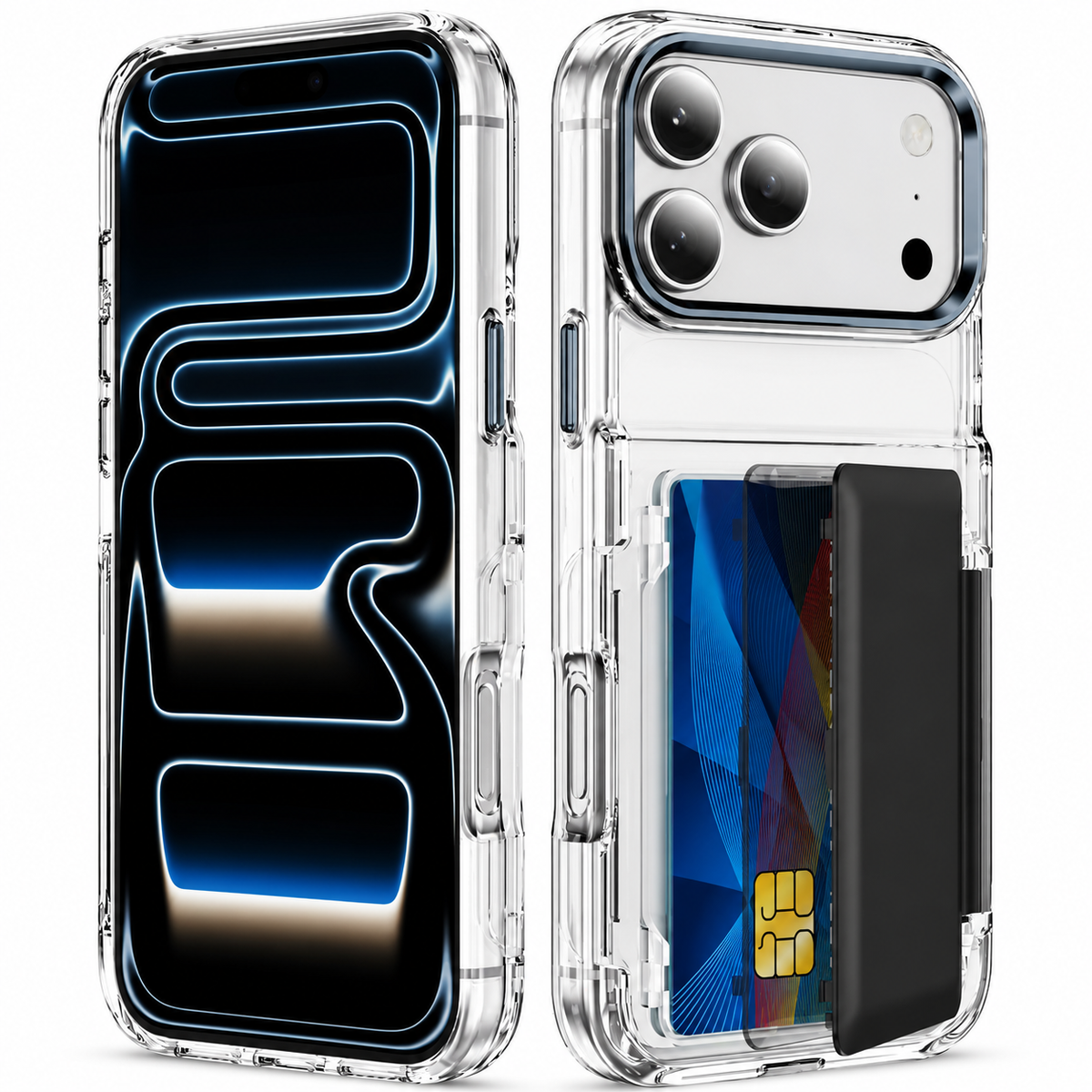 Premium iPhone Case Dual Card Slot Transparent Holder Wallet Shockproof Hard Cover Slim Anti Drop Scratch Resistant Durable Protective Phone Cover Shell Case