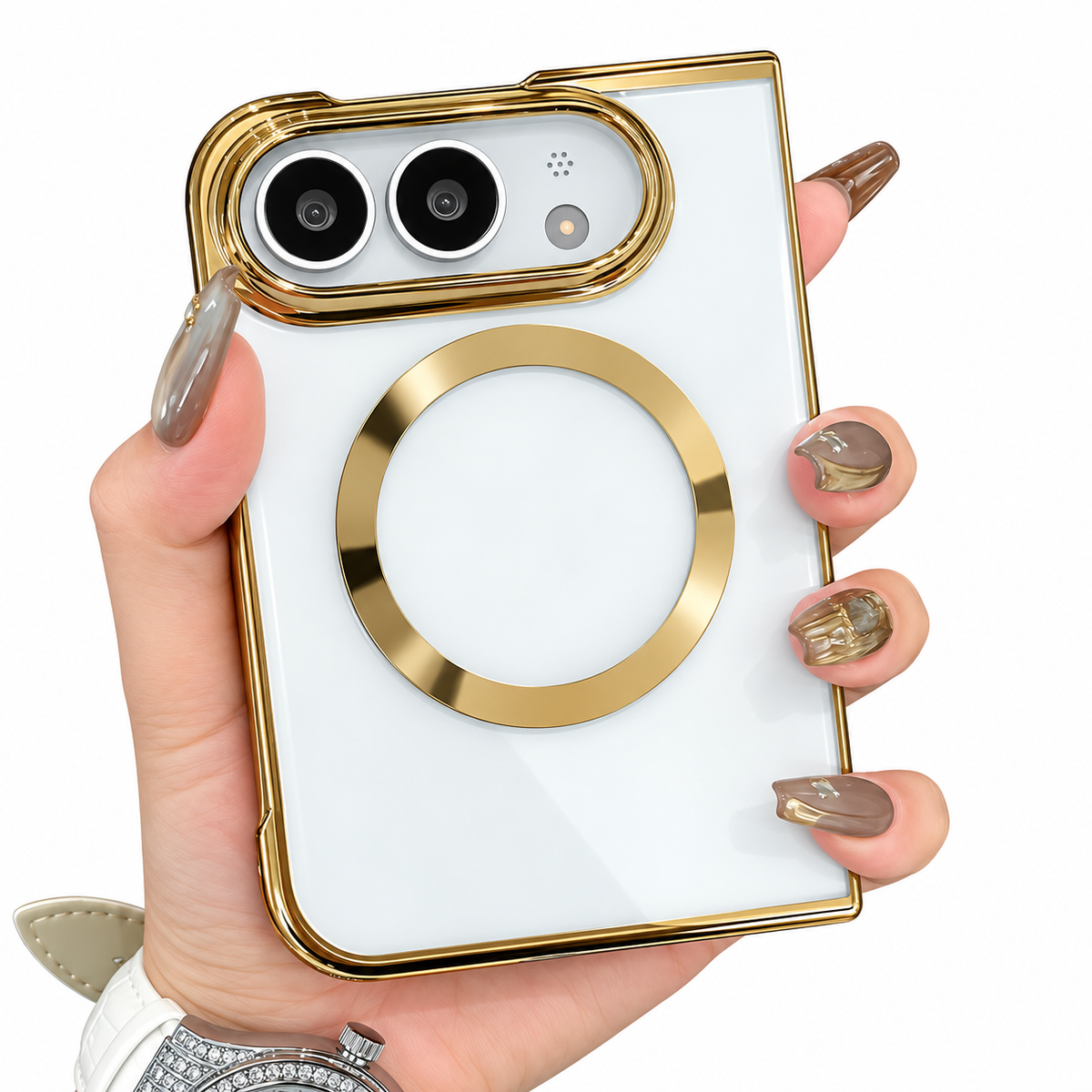 Premium iPhone Case Electroplated Magnetic Clear Transparent Foldable Cover Shockproof Slim Anti Scratch Durable Fashion Protective Phone Cover Shell Case